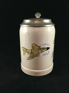 US Air Force Yellow Jet Hand Painted German 0.5L Stoneware Beer Stein Pewter Lid - Picture 1 of 7