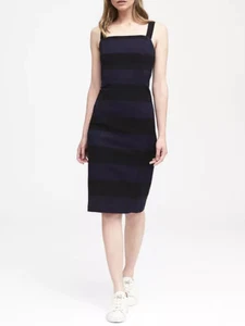 Nuevo con etiquetas Vestido de Vaina Banana Republic $128 a Rayas Cuello Cuadrado Bi-Elastizado 0,2,4,6,8 - Imagen 1 de 3