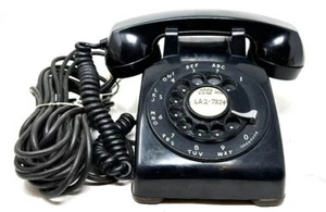 VTG 1960s Czarny Western Electric Bell System Dial Telefon Długi przewód Twardy przewód - Zdjęcie 1 z 5