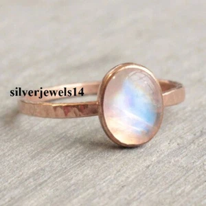 Anillo de piedra lunar arco iris anillo banda de cobre liso anillo joyería kd8786 - Imagen 1 de 3