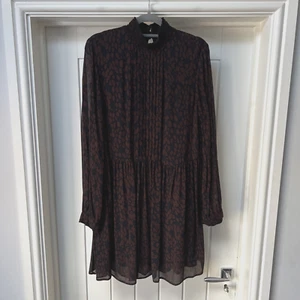 Mint Velvet Dress Women's UK 12 Black Brown Chiffon Mini Shirt Sheer Lined Dress - Picture 1 of 13