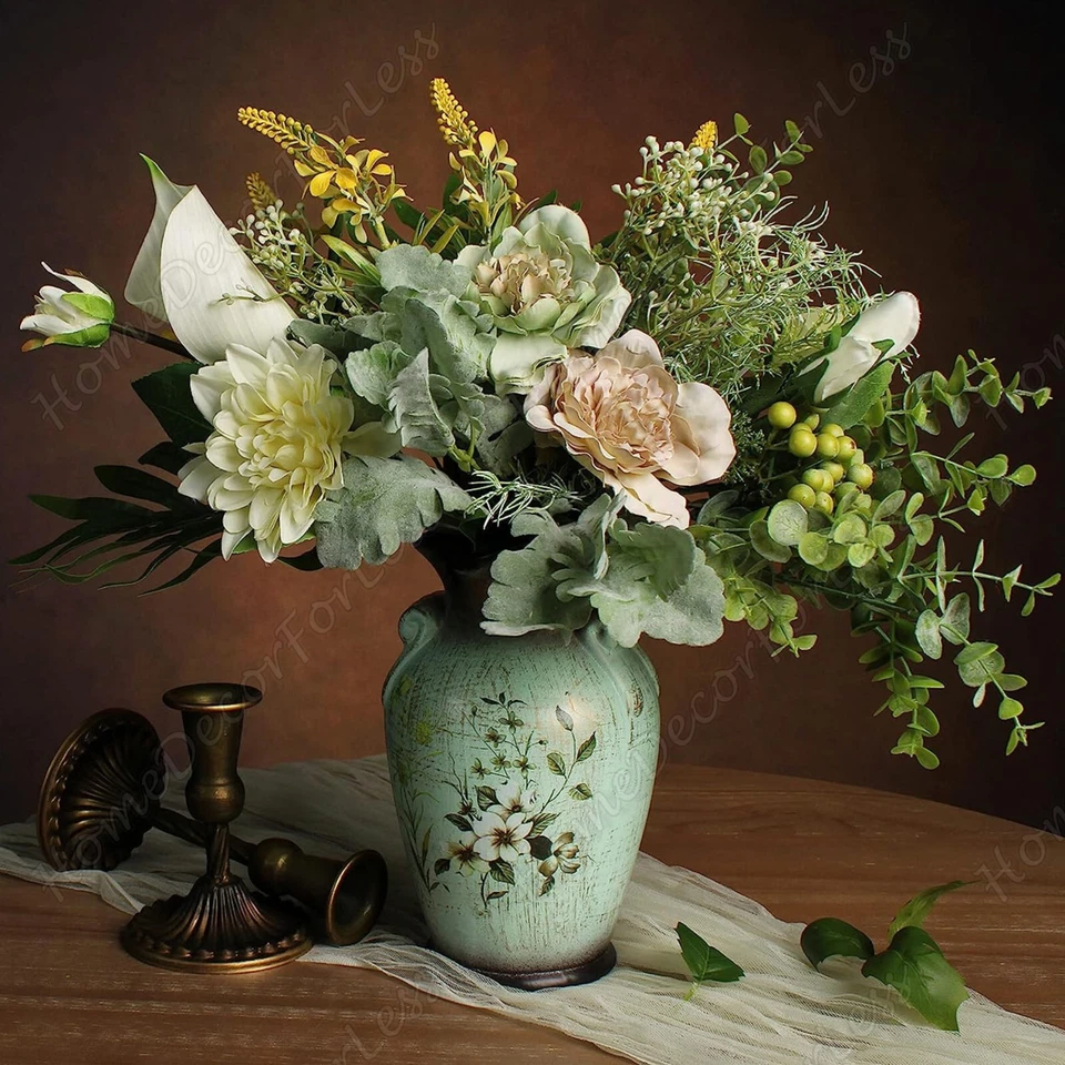Artificial Floral Flower Arrangement in Ceramic Vase Centerpiece Home Decor - Image 1 of 4