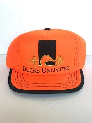 Vintage Blaze Orange Ducks Unlimited Trucker Hat Embroidered Adjustable - Image 1 of 4