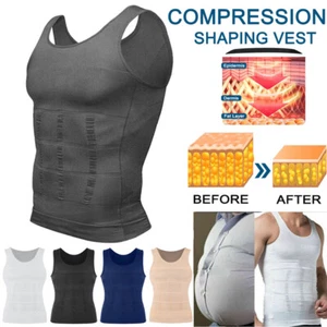 MENS SLIMMING VEST BODY SHAPER SLIM CHEST BELLY WAIST BOOBS COMPRESSION SHIRT UK - Picture 1 of 32