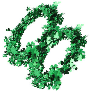 St. Patrick's Day Wreath Set - 2 Tinsel Shamrock Garlands for Outdoor Decor