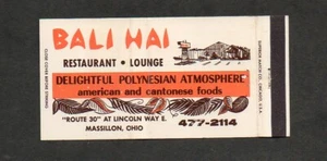 Bali Hai Polynesian & Chinese Restaurant Massillon OH Full Length Matchcover - Picture 1 of 2