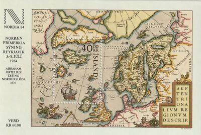 Iceland 1984 Souvenir Sheet #590 NORDIA '84, Map of Northern Europe, 1581 - MNH - Изображение 1 из 2