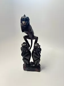 VTG Figure Three Wise Monkeys Hear See Speak No Evil Wood Carving Japanese? 8" - Picture 1 of 9
