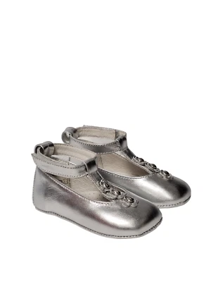 Nuevo en caja Nuevo Fendi Cuero Plateado Bebé T-Bar Flor Zapatos Talla V EE. UU. 4 12-18m Foto 1 de 4