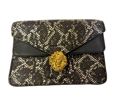 Bolso Bandolera Anne Klein Diana Pequeño Doble Solapa Negro Pitón Sujetador Foto 1 de 4