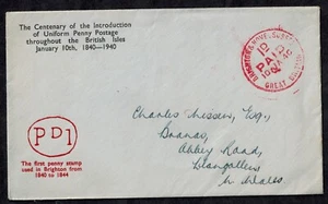 Great Britain Commemorative 1940 Cover w/FIRST PENNY HANDSTAMP & CDS - Picture 1 of 1
