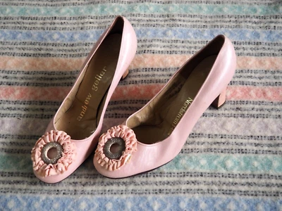 Tacones Andrew Geller De Colección Años 50 60 Rosa Mod Floral Con Cuentas Cuero Talla 4.5M Foto 1 de 4