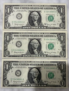3 RARE Uncirculated Series 1963A $1 District 7, Chicago with Consecutive Serial# - Picture 1 of 2