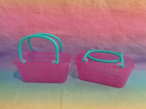 2 Mini Shopkins Pink Sparkly Shopping Handled Baskets Dollhouse Accessories - Picture 1 of 4