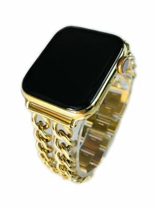 24K Gold Plated 44MM Apple Watch SERIES 4 Gold Links Band CUSTOM Free SB UNIQUE - Picture 1 of 6