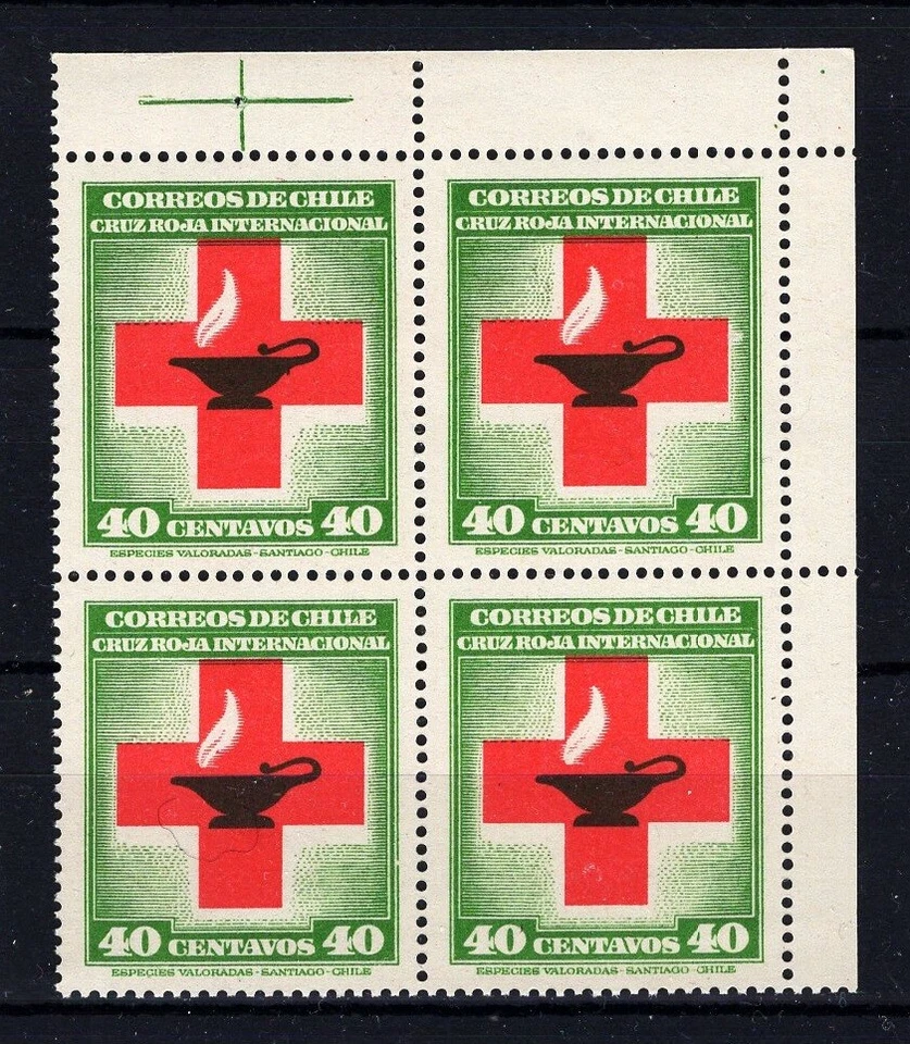 CHILE 1944 Red Cross 40c MNH corner sheet block of 4 - Image 1 of 1