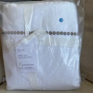Pottery Barn Pearl Percale Organic CAL KING Sheet Set, WHITE & SIMPLY TAUPE $229 - Picture 1 of 4