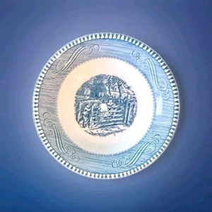 Vintage Currier and Ives Blue and White Dessert Bowl Children on Farm Fence 5.5" - Picture 1 of 7