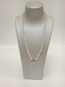 9ct Gold 375 Clasped Freshwater Pearl Necklace With Tear Drop Pendant 14.81g - Picture 1 of 9
