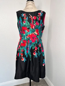 NWOT Eliza J Women's Black Floral Fit & Flare Sleeveless Dress  Size 10P - Picture 1 of 4