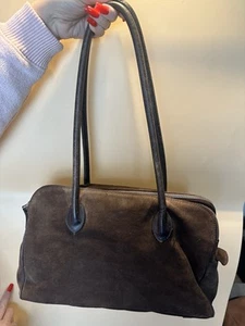 Luxury Vintage Brown Suede Shoulder Bag With Linen Liner Made In Italy - Picture 1 of 17
