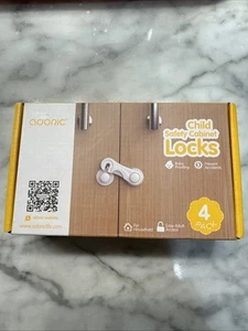 Child Safety Plastic Adhesive Cabinet Locks, Pack Of 4, White color - Picture 1 of 5