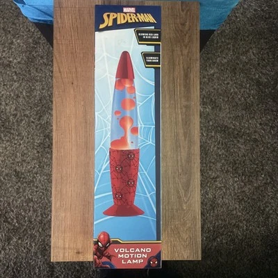 NUEVO Marvel Spiderman 13" Rojo Lava Movimiento Volcán Lámpara Cera Roja en Líquido Azul Foto 1 de 3