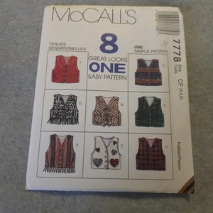 McCall's 7778 Vest Pattern Sz 4-6 Uncut 8 Styles Boho Cottagecore Vintage - Picture 1 of 5