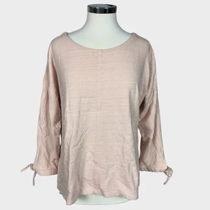 Ann Taylor LOFT Large 3/4 Tie Sleeve Round Neck Top Pale Pink Cotton - Bild 1 von 10