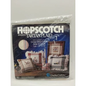 Hopscotch Tartan Pink, Gray & Blue Plaid 14 ct 15” X 15” Cross Stitch Fabric - Picture 1 of 2