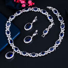 Royal Blue Cubic Zirconia Stone Long Leaf Oval Drop Silver Plated Cz Jewelry Set