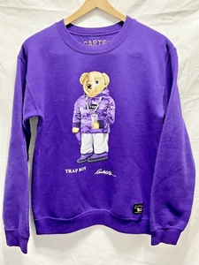 CARTEL LIFE TRAP BOY Bear Purple Graphic Streetwear Sweatshirt USA size Small - Picture 1 of 20