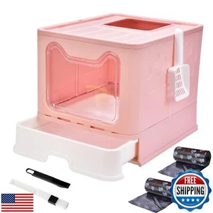Cat Litter Box with Lid, Top Entry Cat Litter Box Pan, Enclosed Cat Potty, An - Picture 1 of 5