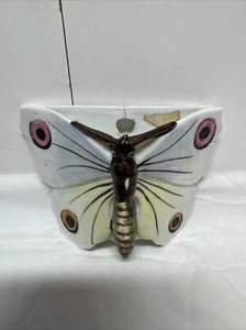 Vtg Antique Ceramic Butterfly Wall Pocket Match Stick Holder Signed (ink) R - Picture 1 of 8