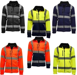 Chaqueta polar reflectante a rayas de alta visibilidad para hombre ropa de trabajo abrigo de bolsillo - Imagen 1 de 7