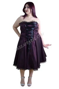 Plus Purple satin dress bridesmaid cocktail party Corset Front strapless Dress - Picture 1 of 4