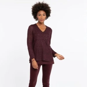 NIC+ZOE Shine On Pullover Häkelspitze Winterberry weinrot neu PETITE Small - Bild 1 von 7