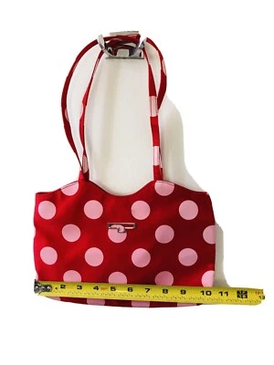 Cartera de mano pequeña satinada roja a lunares A. Testoni. Foto 1 de 4