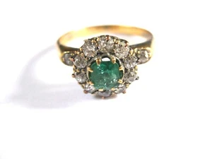 Anillo antiguo oro 750 con esmeralda y diamantes, 3,57 g - Imagen 1 de 3