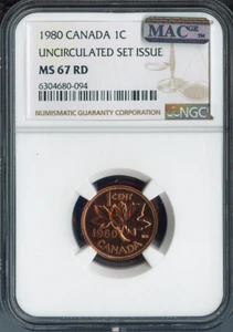 1980 Canada Small Cent NGC MS67 RD - Quality - Picture 1 of 2