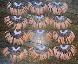 12 Piece Feather HALF PINWHEEL Salmon Pink Hackle Feathers-Hats/Costume/Wedding - Picture 1 of 7
