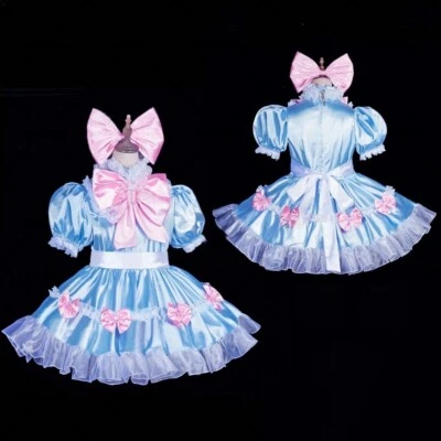 Sexy Maid Sissy Girl Lockable Blue satin Dress cosplay costume CD/TV Tailor-made - Image 1 of 4