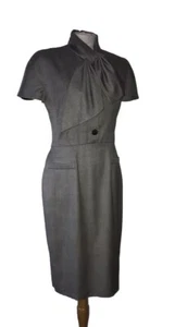 CHRISTIAN DIOR DRESS GREY WOOL-SILK MIX BOW FRONT SHORT SLEEVE LINED SIZE 12 - Picture 1 of 6