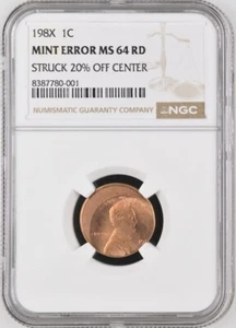 198X Lincoln Cent Mint Error 20% Off Center NGC Certified MS64 - High Grade - Picture 1 of 2