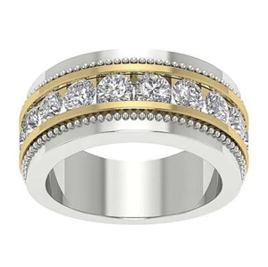 I1 G 1.75 Carat Genuine Diamond Men's Wedding Ring 14K Two-Tone Gold Channel Set - Picture 1 of 12
