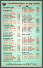 1994-95 Detroit Vipers Pistons IHL NBA Hockey Basketball Schedule !!! Budweiser
