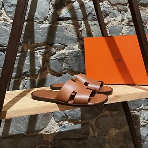 Hermès Izmir Brown Gold Leather H Sandals - Sz 45 IT - 12 US - Picture 1 of 13