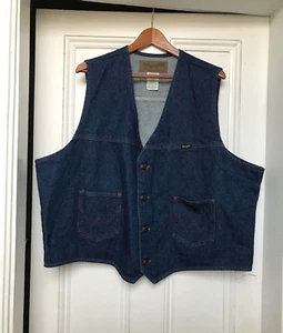Vintage Wrangler Trucker Vest Mens Size XXL Blue Denim Jean Sleeveless Cowboy - Picture 1 of 7