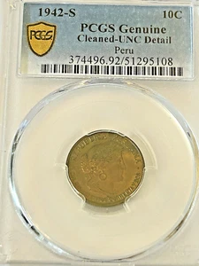 1942-S Peru 10 Centavos 10C - PCGS Gold Shield Genuine - Picture 1 of 2
