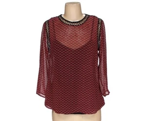 Daniel Rainn Small Blouse Womens Maroon Printed Sheer Attached Camisole - Picture 1 of 3